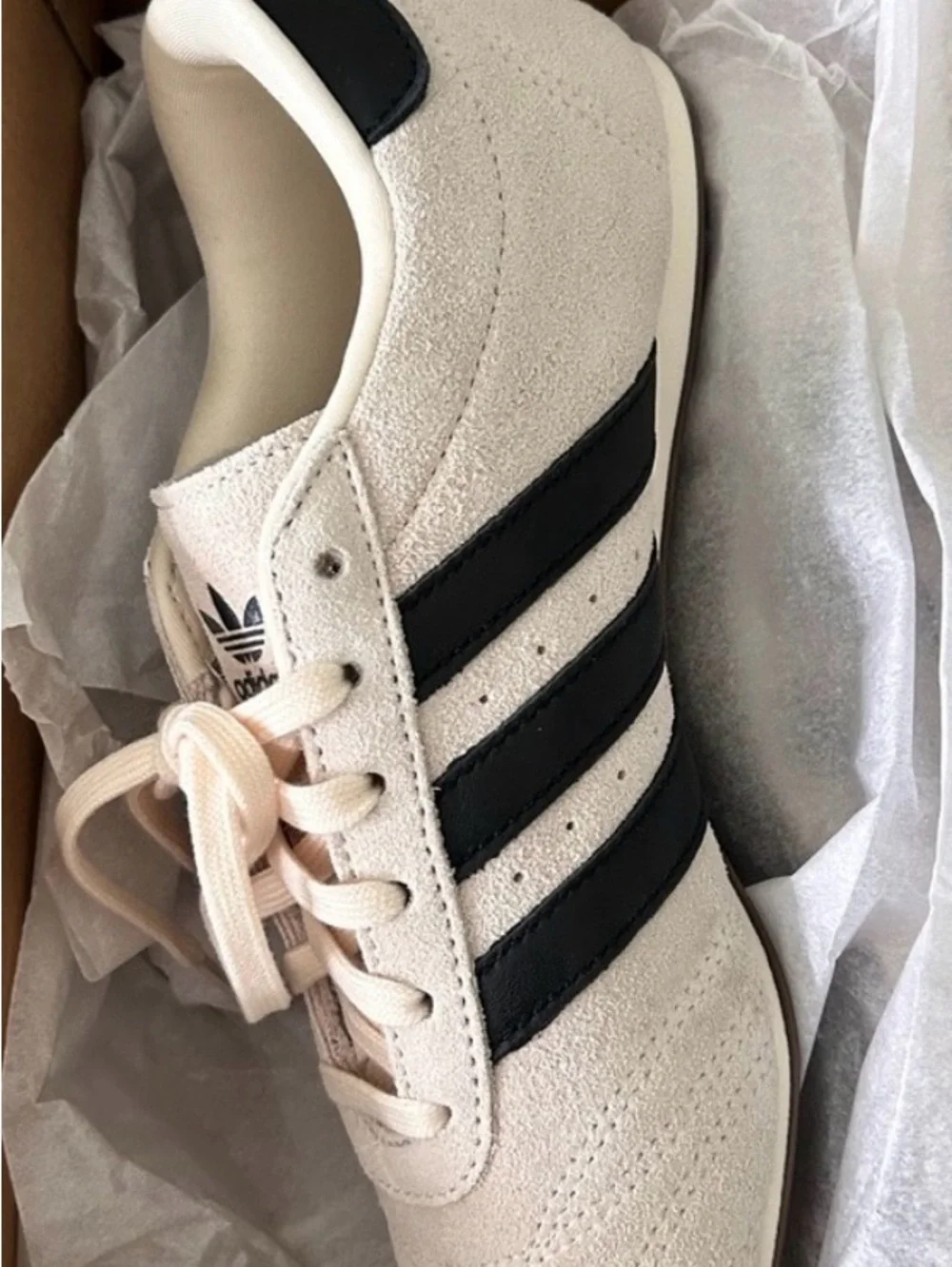 Adidas Taekwondo Women’s Tan Suede Sneakers with Black Stripes